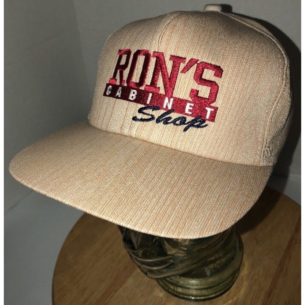 VTG RON'S CABINET SHOP 80s USA K-Products Wood Grain Trucker Hat Cap Snapback